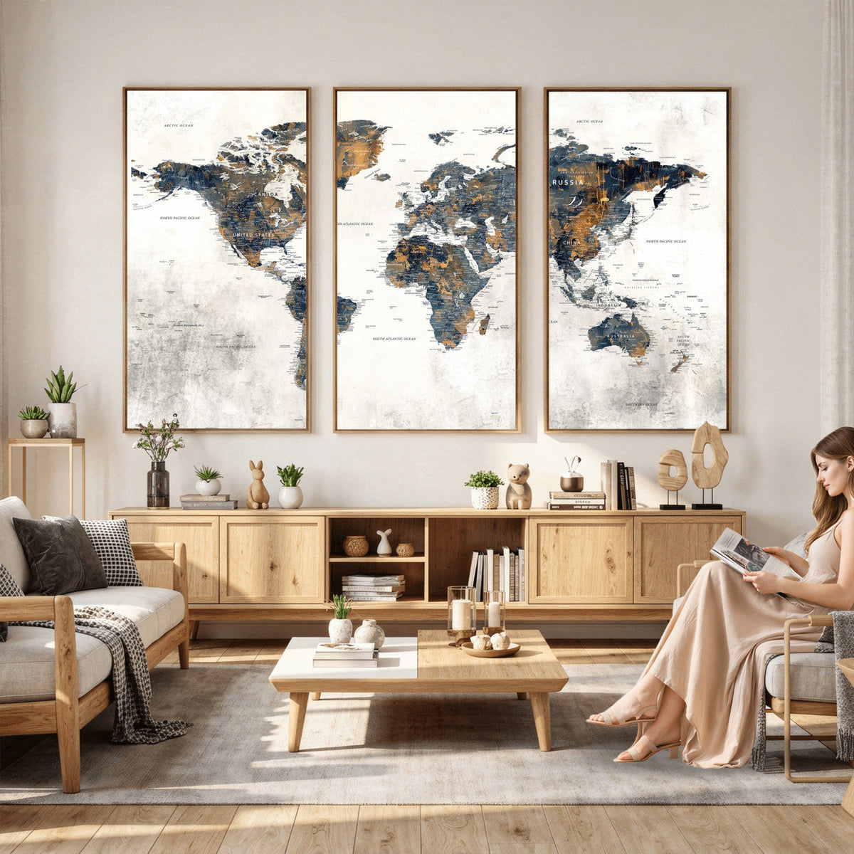World Map Wall Art Canvas Print for Office Wall Decor