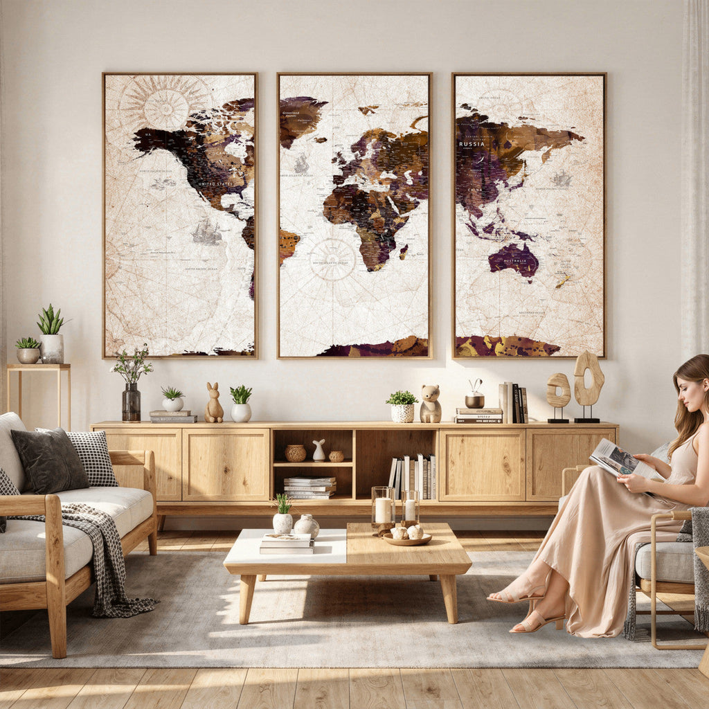 Blue Watercolor World Map Canvas Print | Framed Modern Wall Art