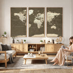 Vintage World Map Canvas Print | Framed Travel Map Wall Art for Couples