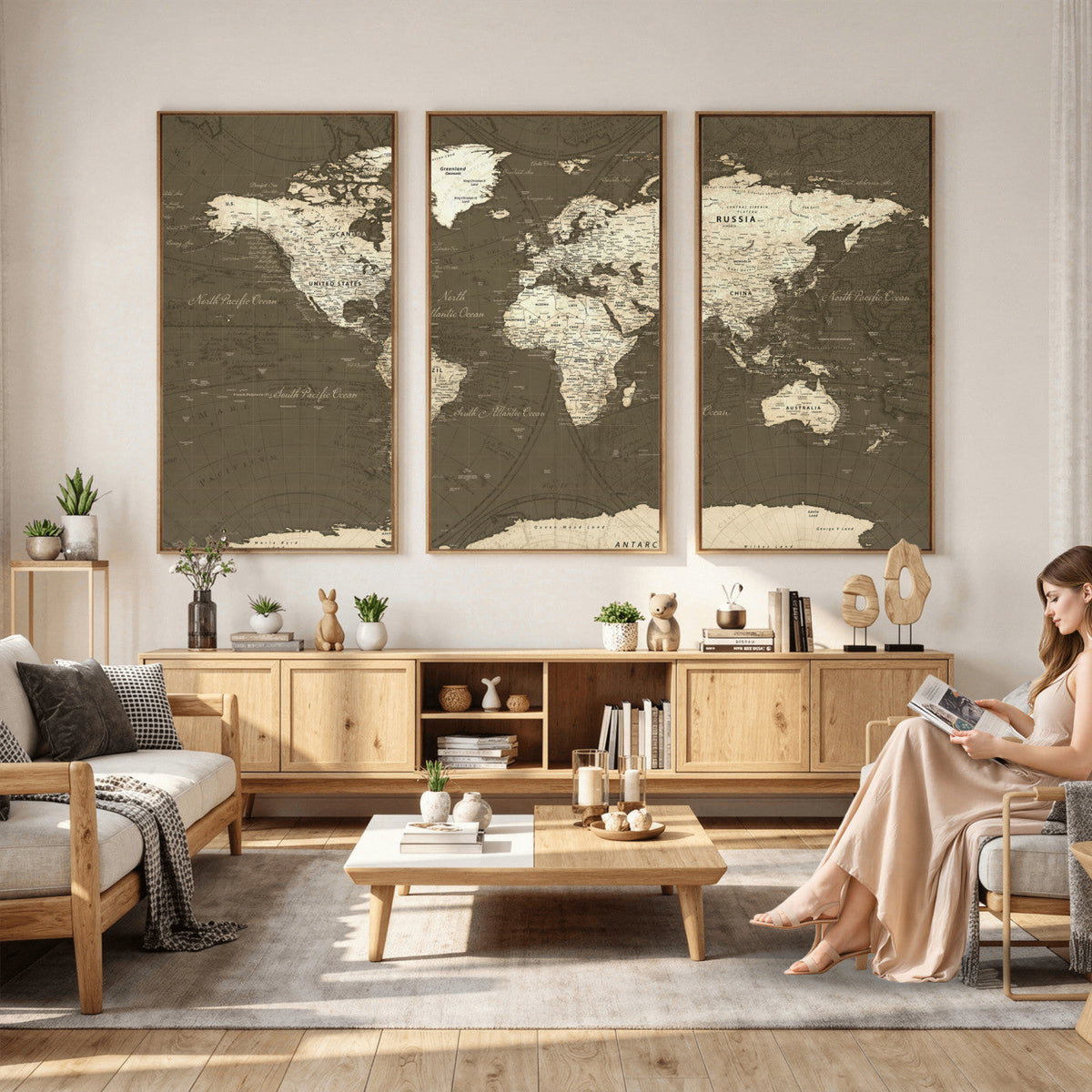 Vintage World Map Canvas Print | Framed Travel Map Wall Art for Couples