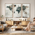 World Map Canvas Print | Framed Travel Map Wall Art for Couples