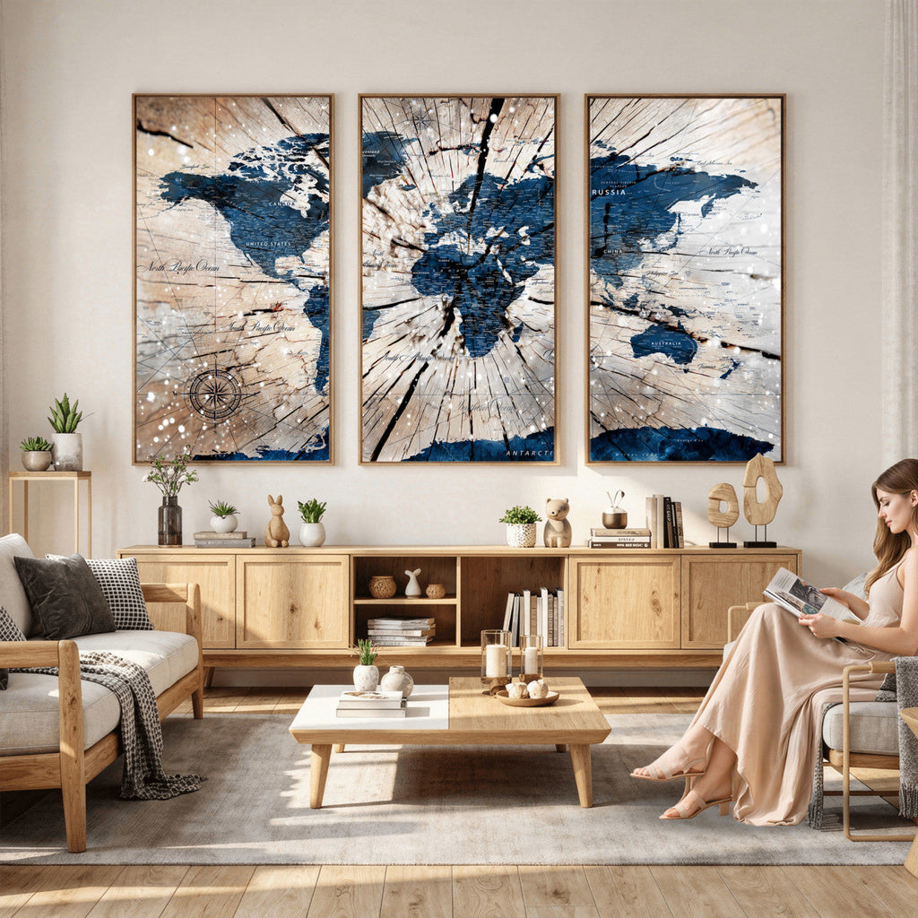 Rustic World Map Canvas Print | Framed Wall Art for Couples