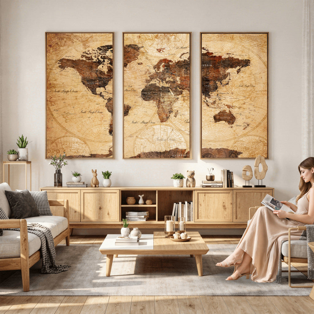 Modern Red and Gray World Map Canvas Print | Framed Wall Art