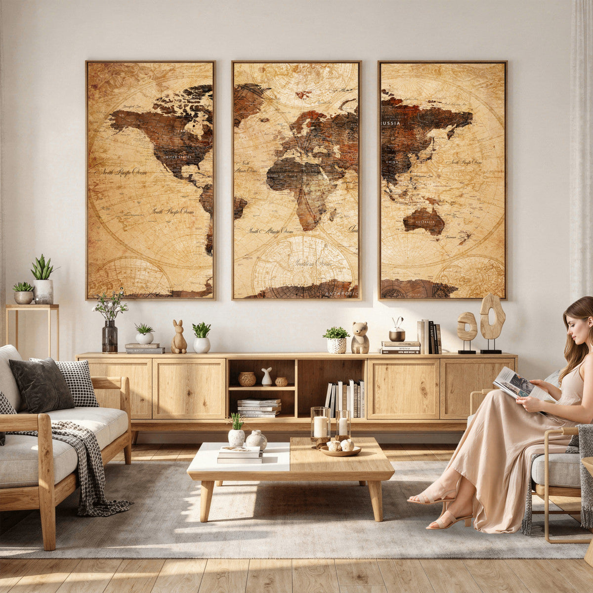Modern Red and Gray World Map Canvas Print | Framed Wall Art