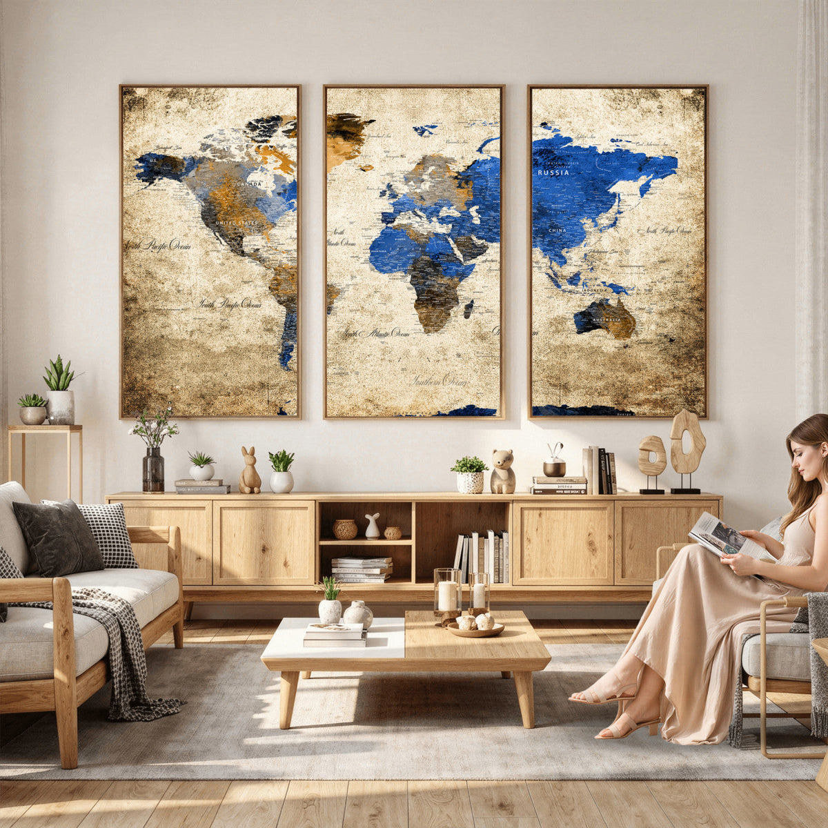 World Map Canvas Print | Colorful Abstract Travel Map, Framed Wall Art