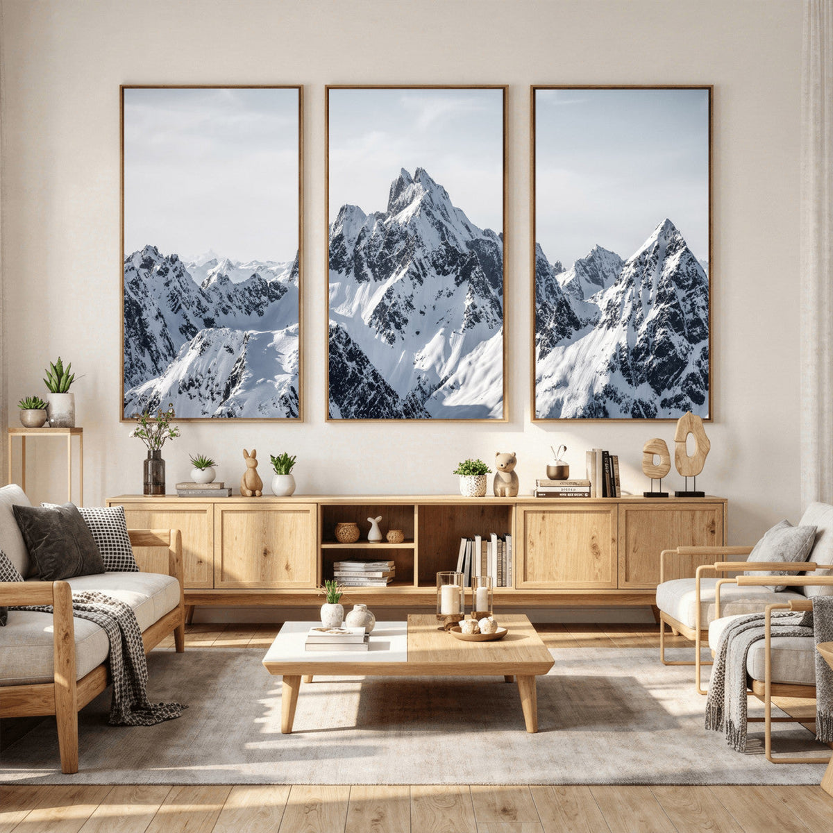Snowy Mountain Range Canvas Print, Alpine Peaks Landscape Wall Art