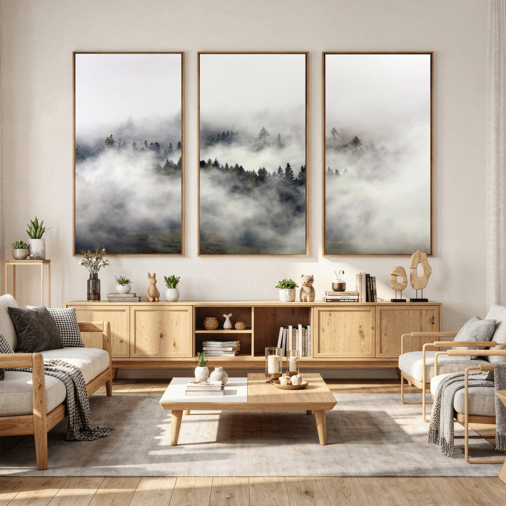 Foggy Forest Wall Art Canvas Print, Misty Pine Tree Landscape