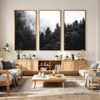 Black White Forest Wall Art Canvas Print, Misty Pine Tree Landscape