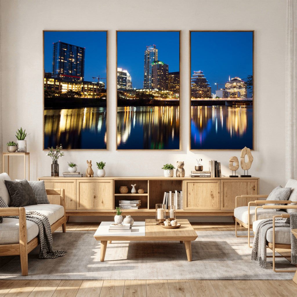 Austin Skyline Wall Art Canvas Print, Austin Downtown Night Cityscape