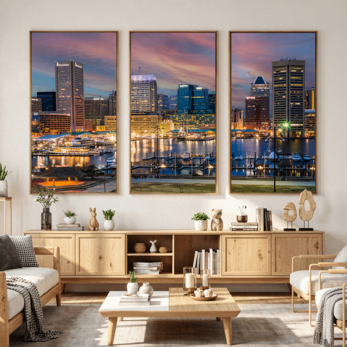 Baltimore Skyline Wall Art Canvas Print, Baltimore Downtown Night Cityscape