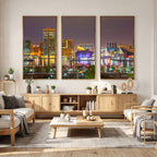 Baltimore Skyline Wall Art Canvas Print, Baltimore Downtown Night Cityscape