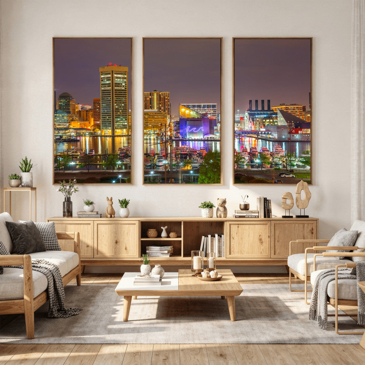 Baltimore Skyline Wall Art Canvas Print, Baltimore Downtown Night Cityscape