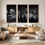 Boston Wall Art Canvas Print, Boston City Downtown Night Cityscape