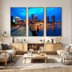 Boston Wall Art Canvas Print, Boston City Downtown Night Cityscape