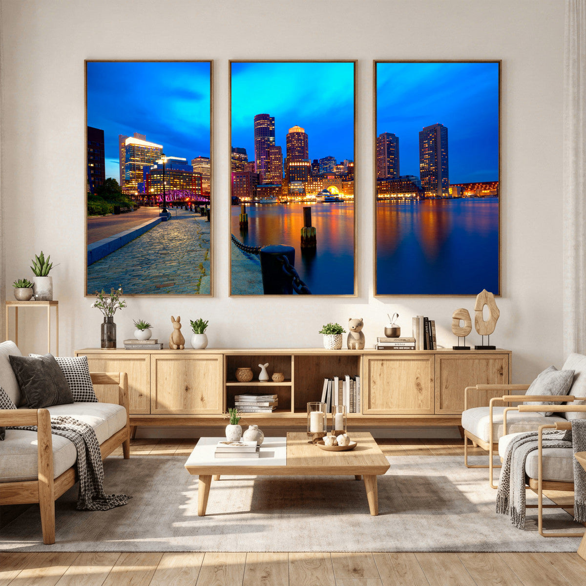 Boston Wall Art Canvas Print, Boston City Downtown Night Cityscape