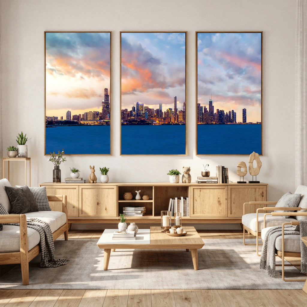 Chicago Wall Art Canvas Print - Chicago City Downtown Night Cityscape