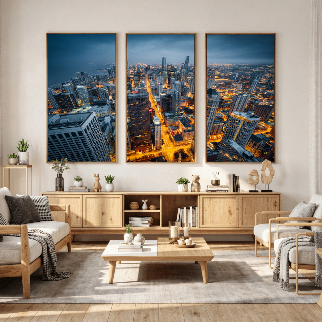 Chicago Wall Art Canvas Print - Chicago City Downtown Night Cityscape