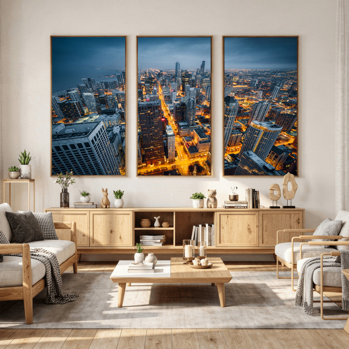 Chicago Wall Art Canvas Print - Chicago City Downtown Night Cityscape