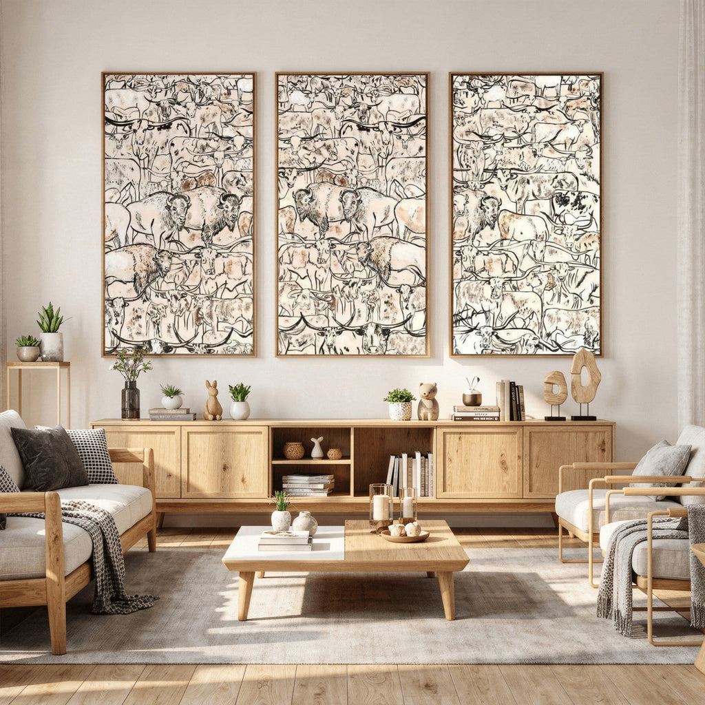 Abstract Bison Wall Art Canvas Print, Abstract Animal Art for Cabin Decor