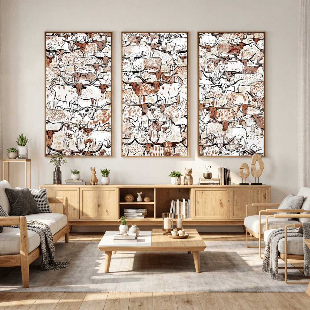 Abstract Longhorn Herd Wall Art Canvas Print