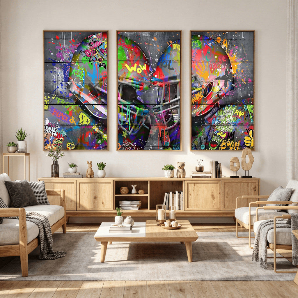 Graffiti Football Helmets Wall Art Canvas Print, Urban Street Art