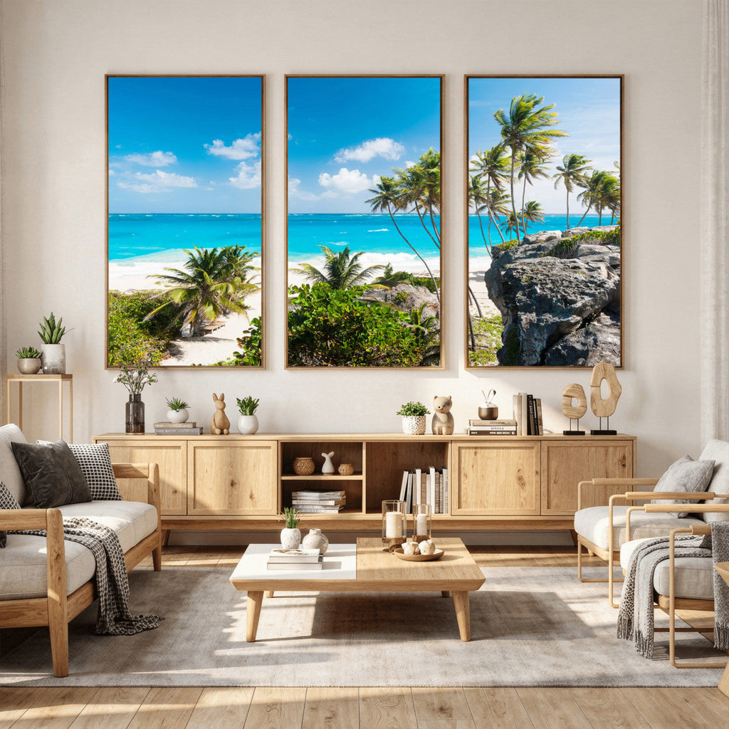 Tropical Beach Wall Art Canvas Print, Palm Tree Ocean Landscape Photography
