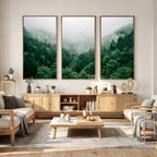 Misty Pine Forest Wall Art Canvas Print, Foggy Evergreen Landscape