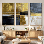 Gold Navy Abstract Wall Art Canvas Print, Modern Luxury Geometric Art for Living Room and Office