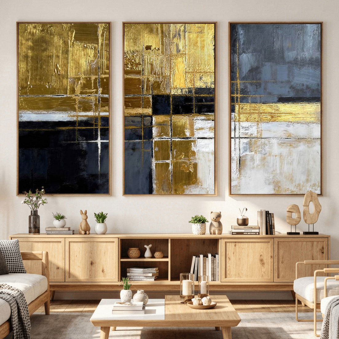 Gold Navy Abstract Wall Art Canvas Print, Modern Luxury Geometric Art for Living Room and Office