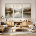 Neutral Abstract River Landscape Wall Art Canvas Print