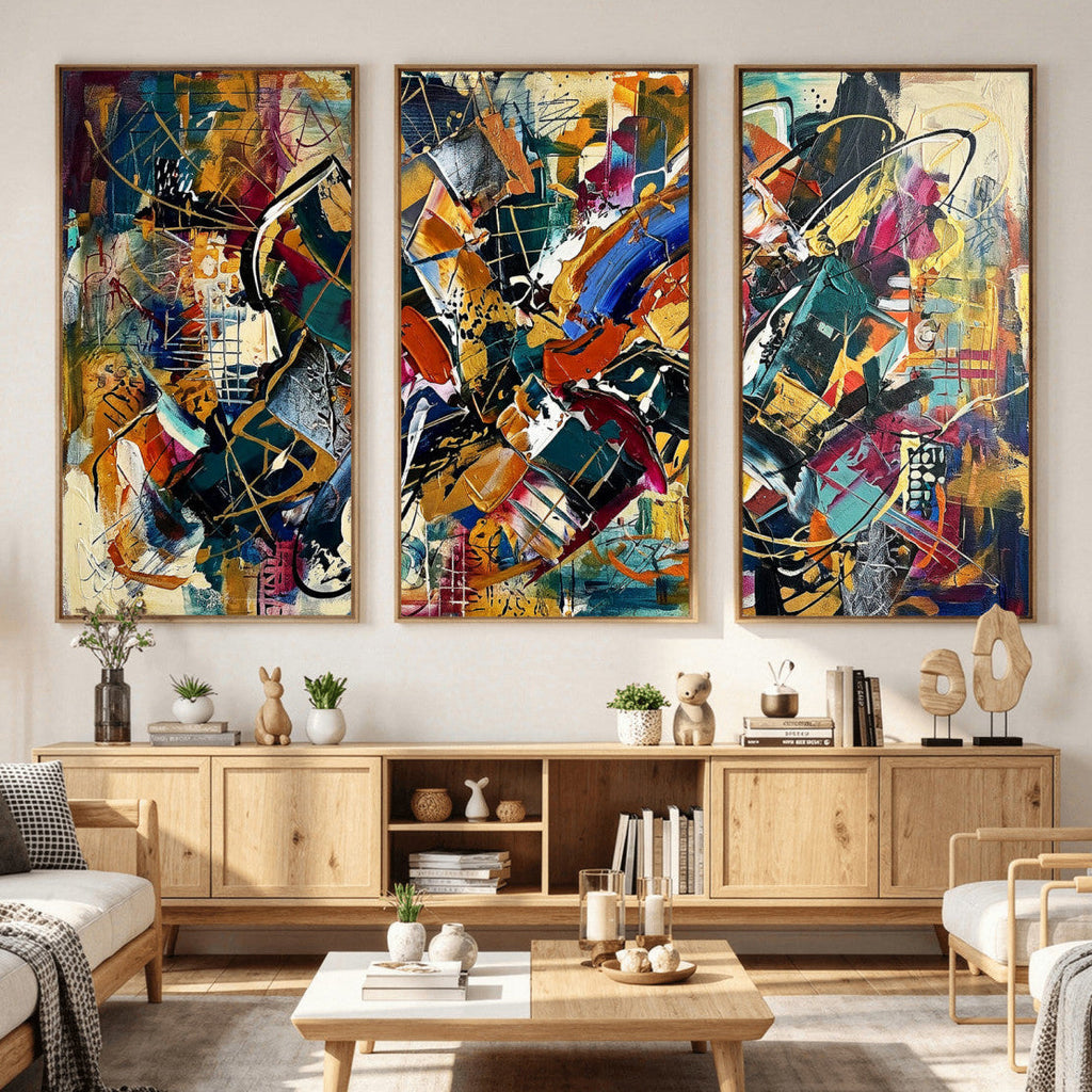 Geometric Abstract Wall Art Canvas Print, Orange Blue