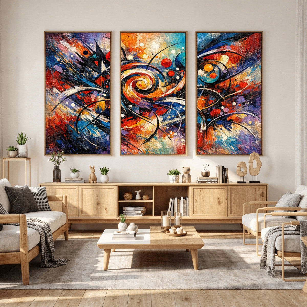 Geometric Abstract Wall Art Canvas Print, Orange Blue