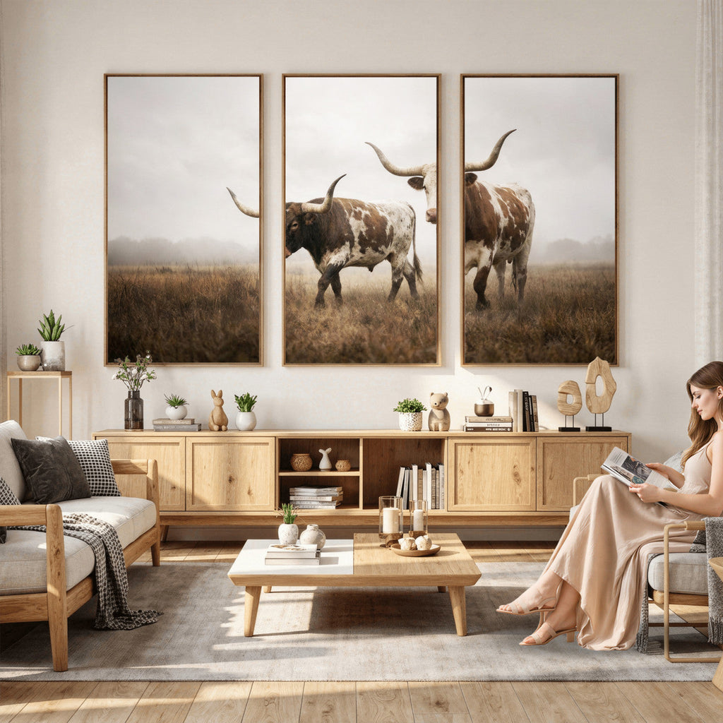 Texas Longhorn Canvas Wall Art Western Bull Desert, Rustic Farmhouse Wall Decor