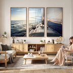 Sailboat Wall Art Canvas Print, Ocean Sunset Sailing Framed Artwork