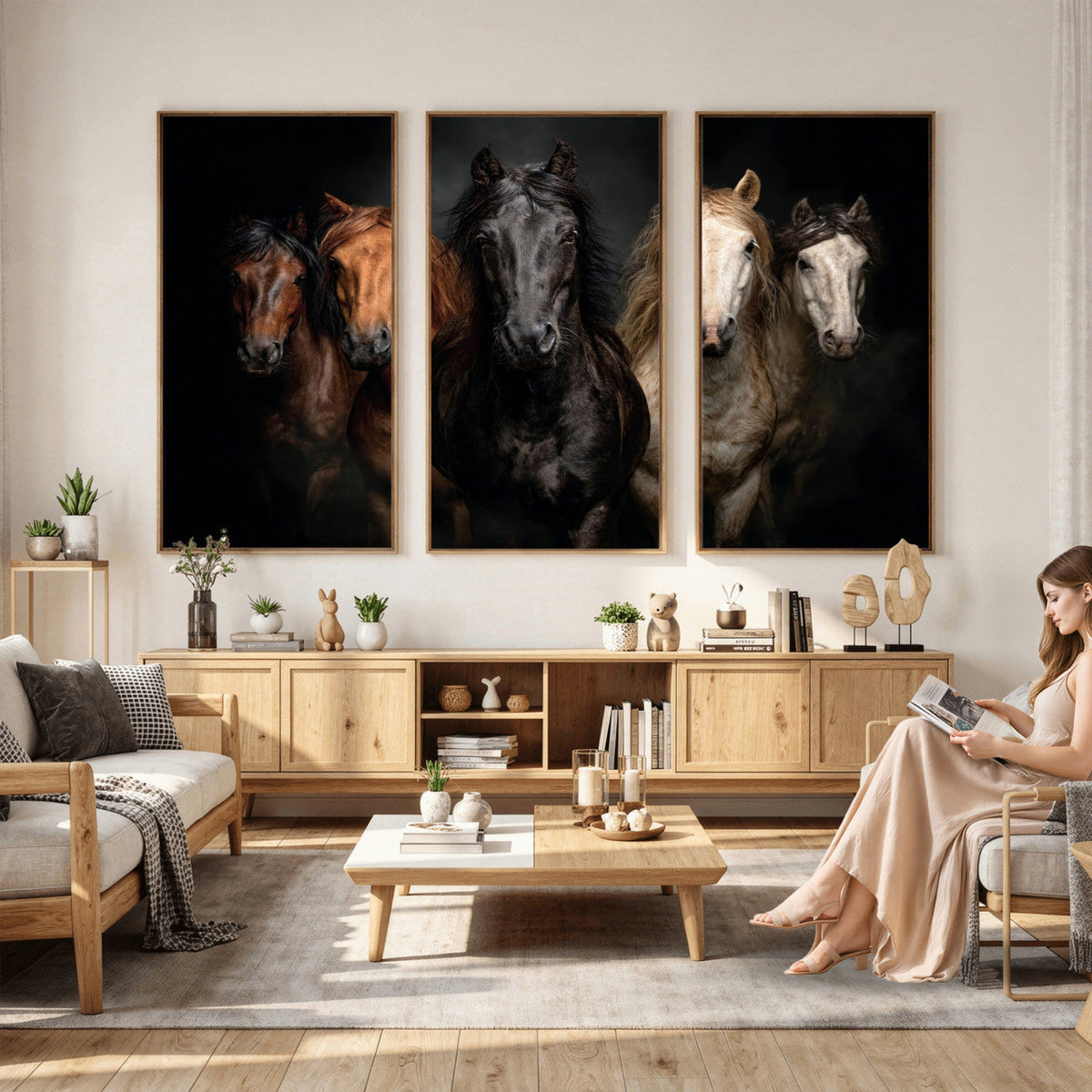 Horse Wall Art Canvas Print, Wild Horses Portrait Photography, Rustic Ranch Decor