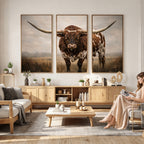 Texas Longhorn Wall Art Canvas Print | Brown Horned Bull Rustic Western Decor