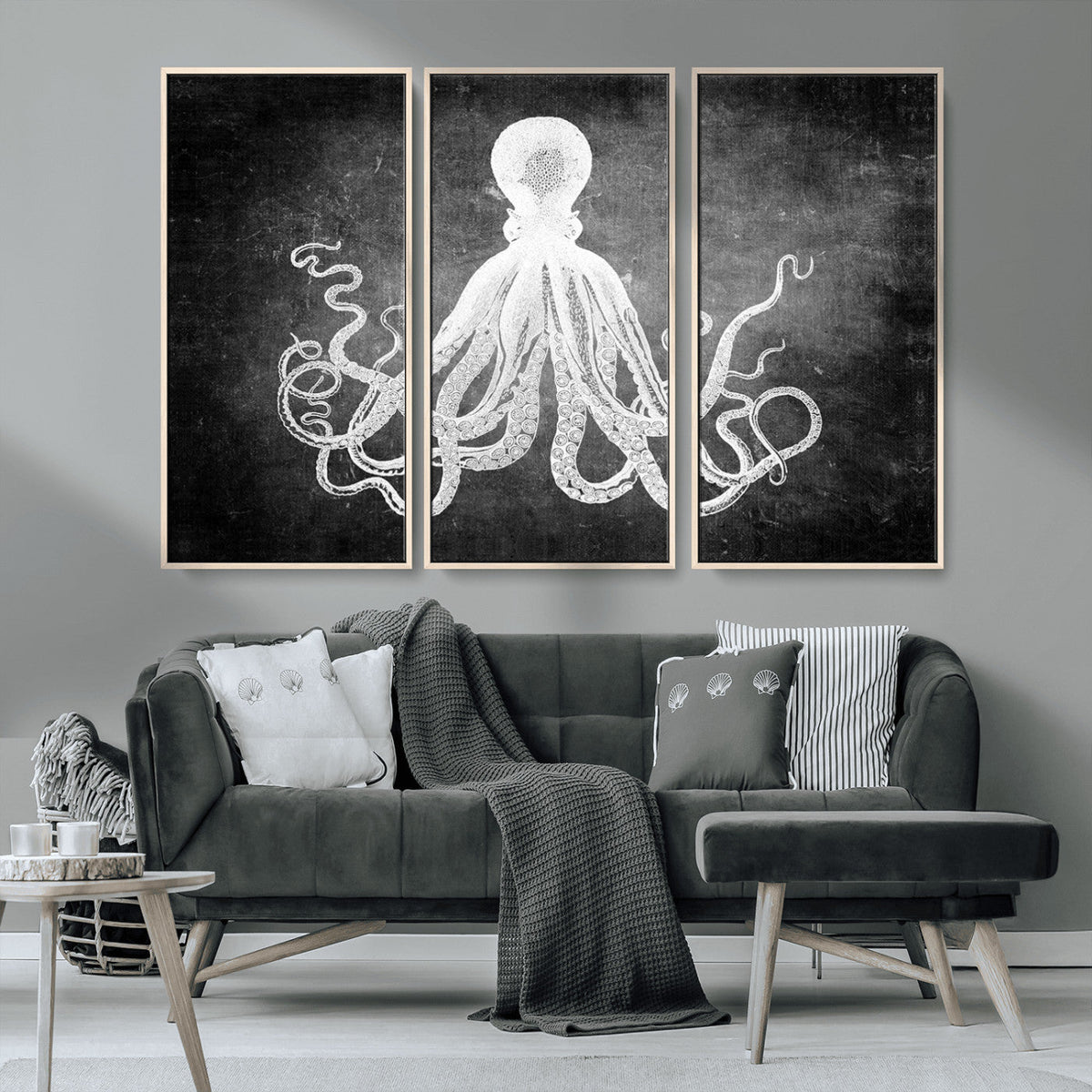 Black White Octopus Wall Art Canvas Print