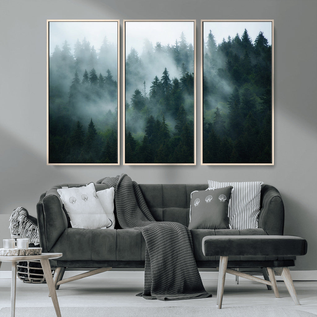 Misty Forest Wall Art | Serene Green Landscape Canvas Print