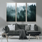 Misty Forest Wall Art | Serene Green Landscape Canvas Print
