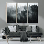 Foggy Forest Wall Art Canvas Print | 3 Panel Large Misty Landscape