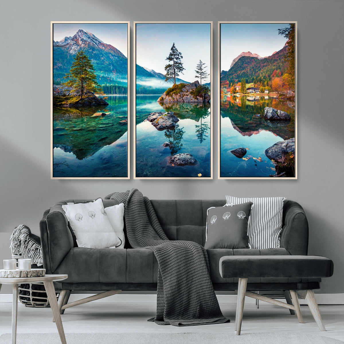 Crystal Clear Lake Wall Art | Mountains Wall Art Canvas | 3 Panel Landscape