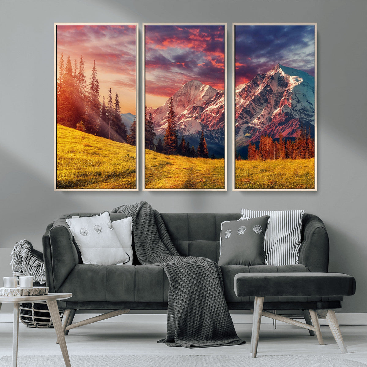 Mountain and Daylight Red Sunset Wall Art Canvas Print