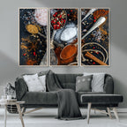 Spices and Seasonings Canvas Wall Art | Colorful Triptych Kitchen Decor