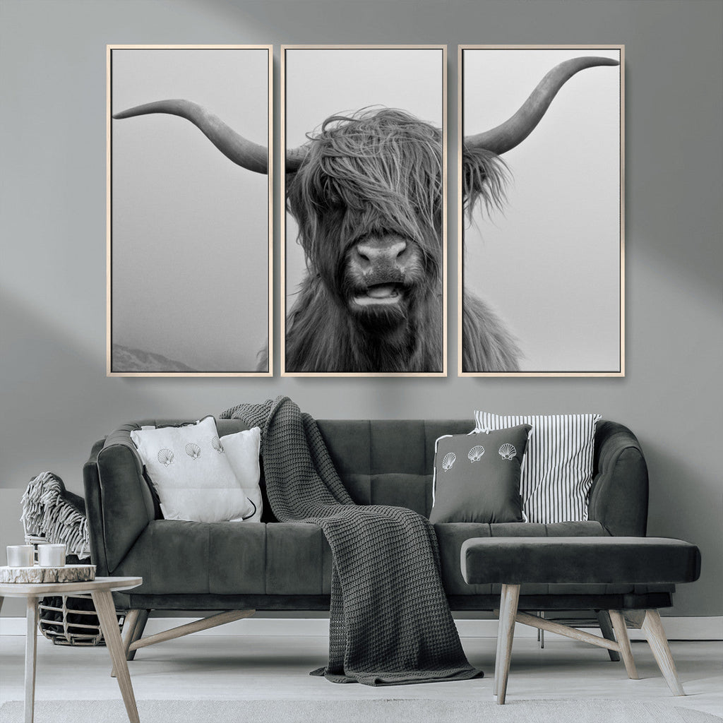 Texas Cow Wall Art Canvas, Texas Longhorn Cattle Canvas Print