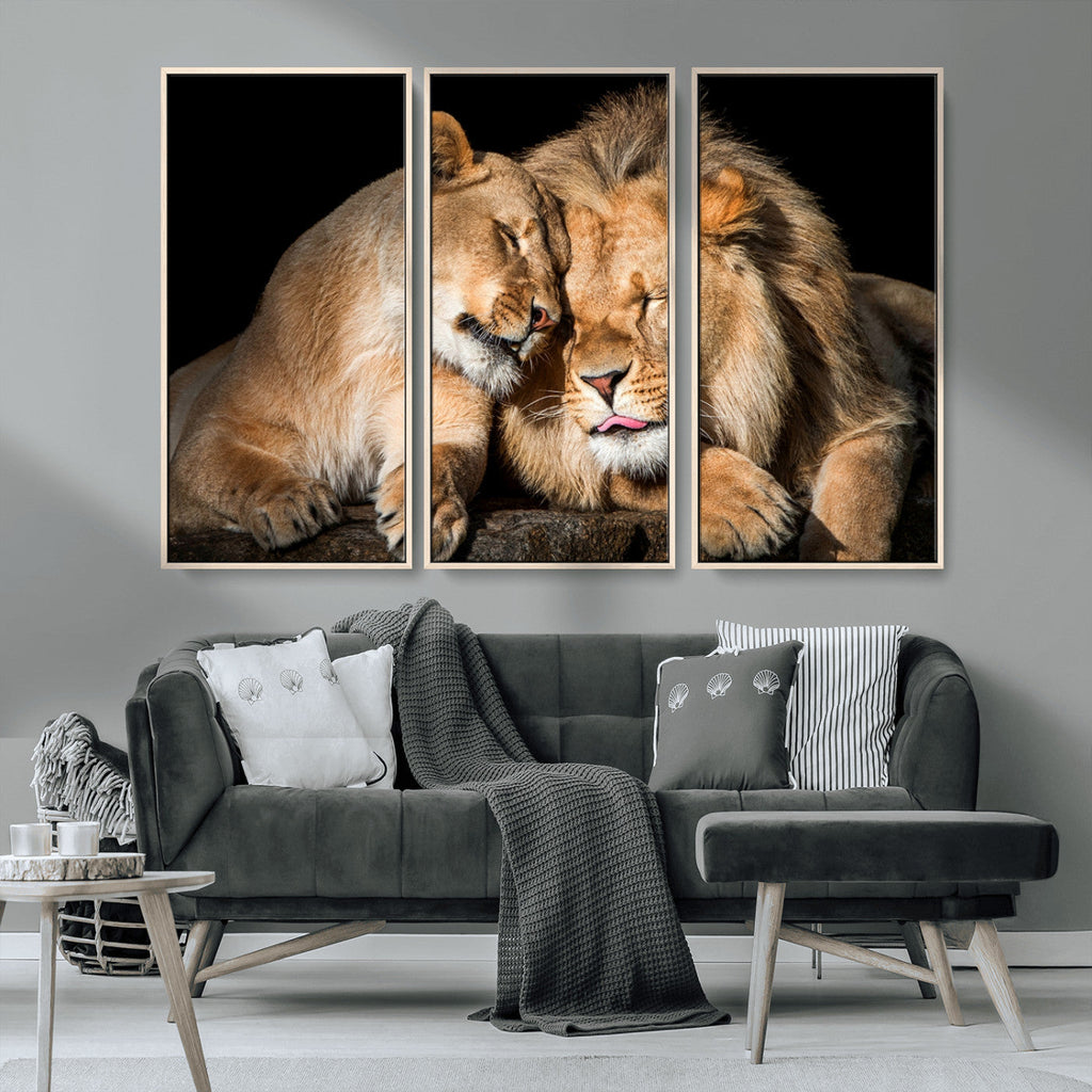 Lion and Lioness Wall Art Canvas Print | African Wildlife Animal Art