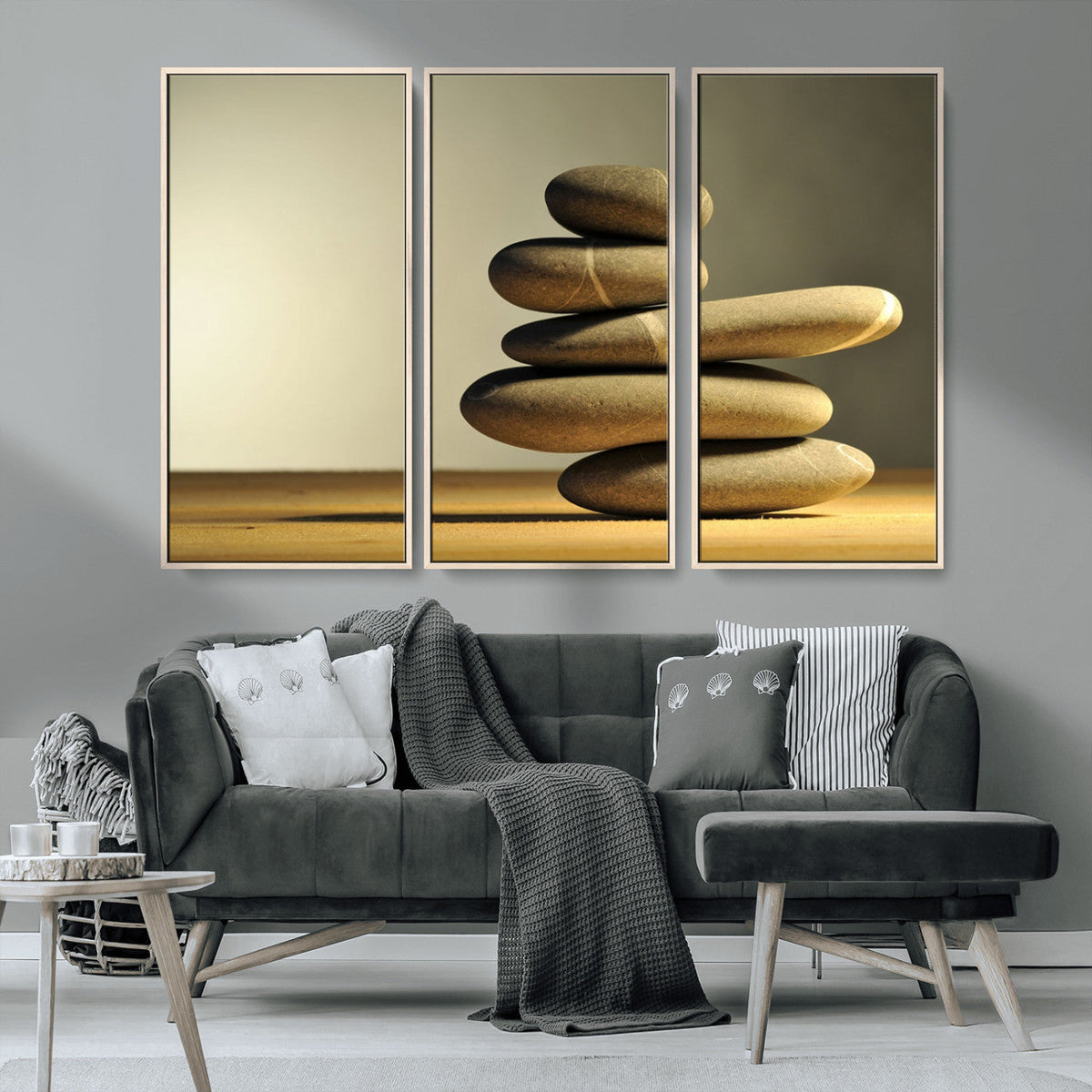 Fluvial Zen Stones Canvas Wall Art Print