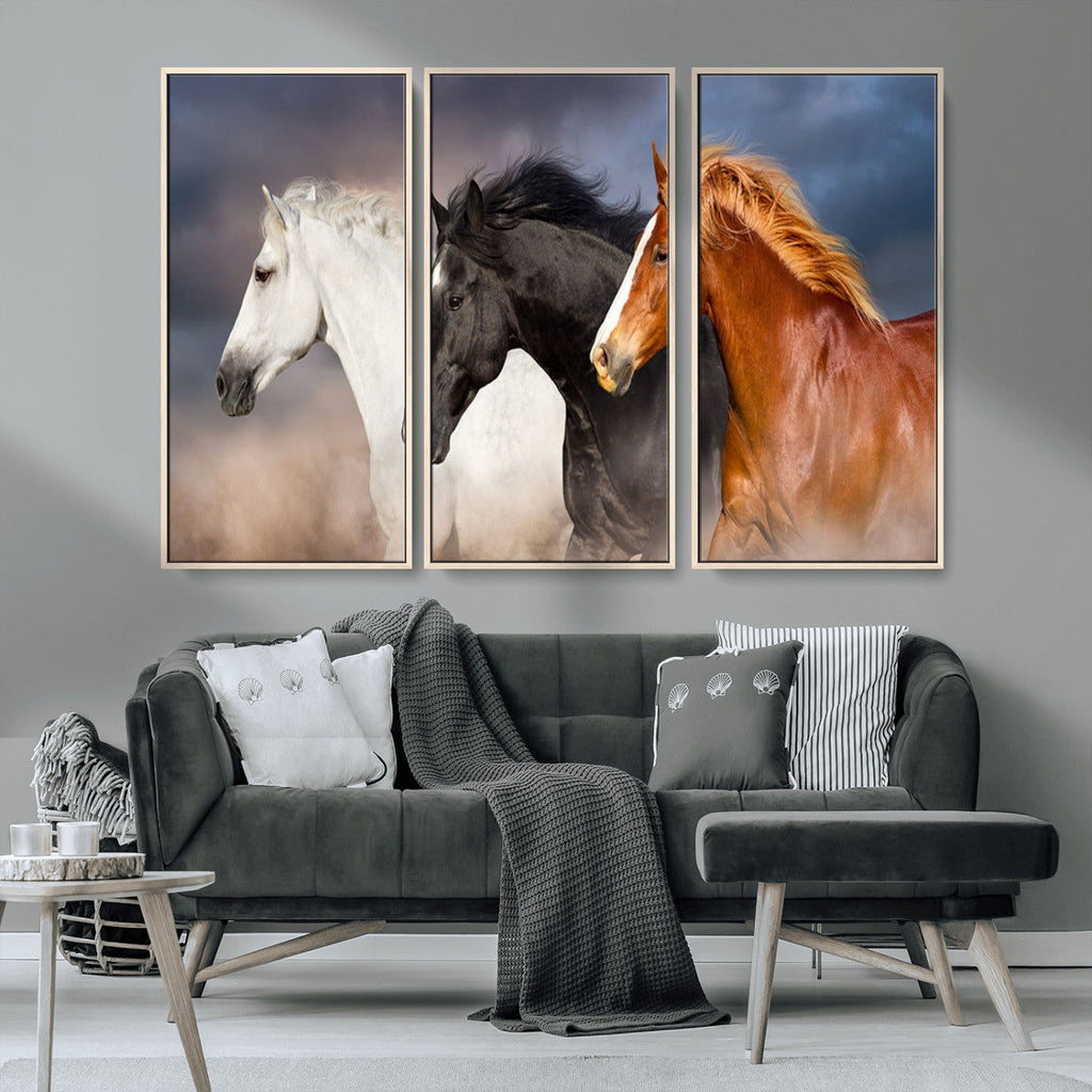 Animal Wall Art Three Horses Farmhouse Art Canvas Print