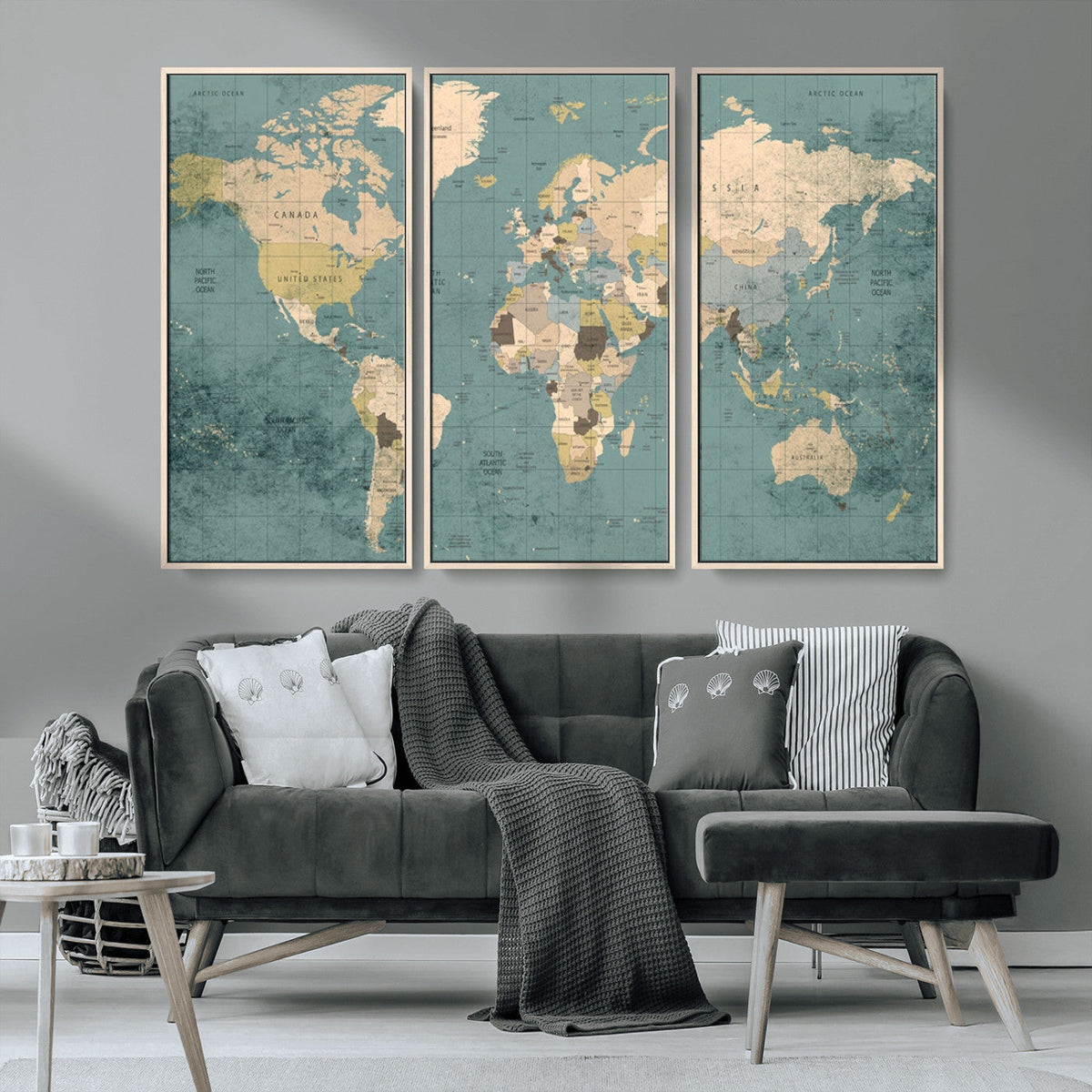 Classic World Map Canvas Print | Framed Vintage Map Wall Art