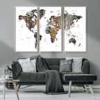 Modern Metallic World Map Canvas Wall Art | Framed Contemporary World Map Print
