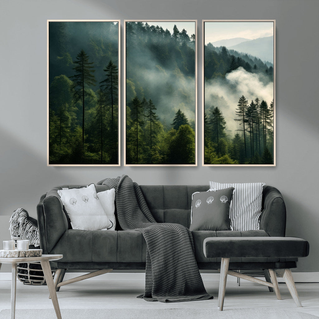 Misty Forest Wall Art Premium Canvas Print, Foggy and Serene Atmosphere